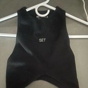 SET Active Black Cropped Ribbed Tank Top